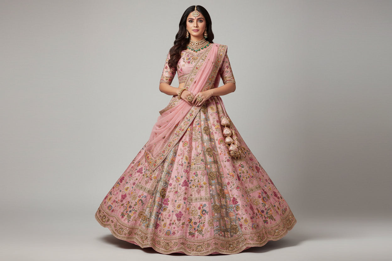 Latest Semi Stitched Bridal Lehenga Choli With Dupatta.