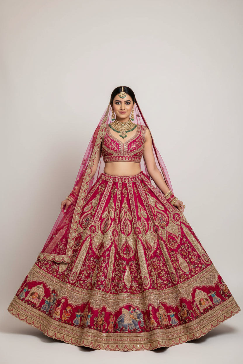 Latest Semi Stitched Bridal Lehenga Choli With Dupatta.