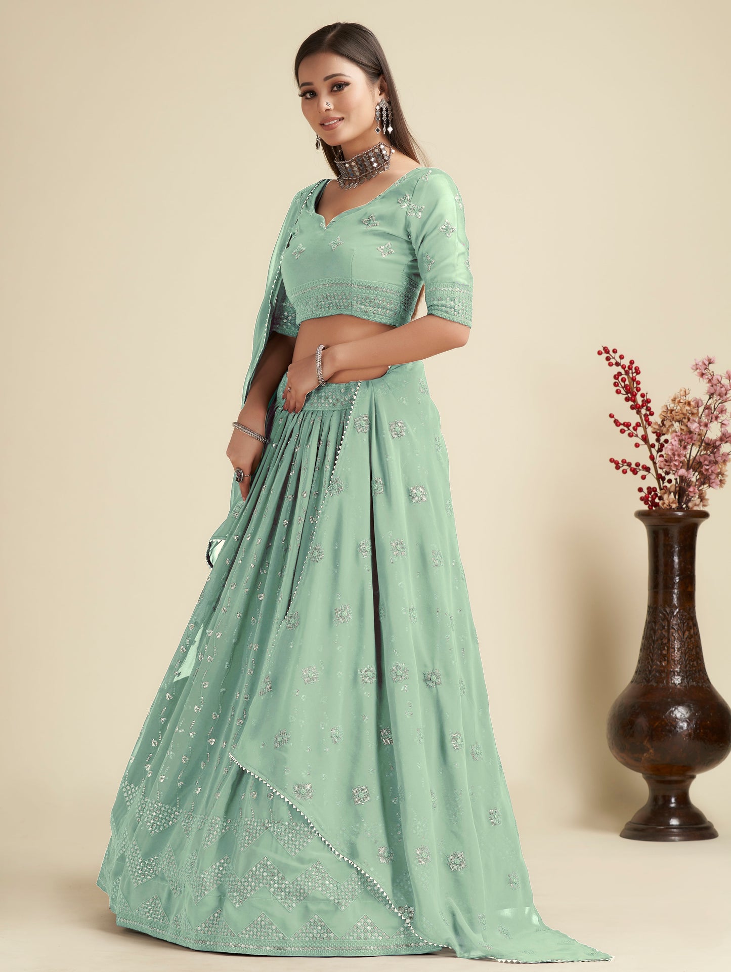 New Semi Stitiched Georgette Lehenga Choli
