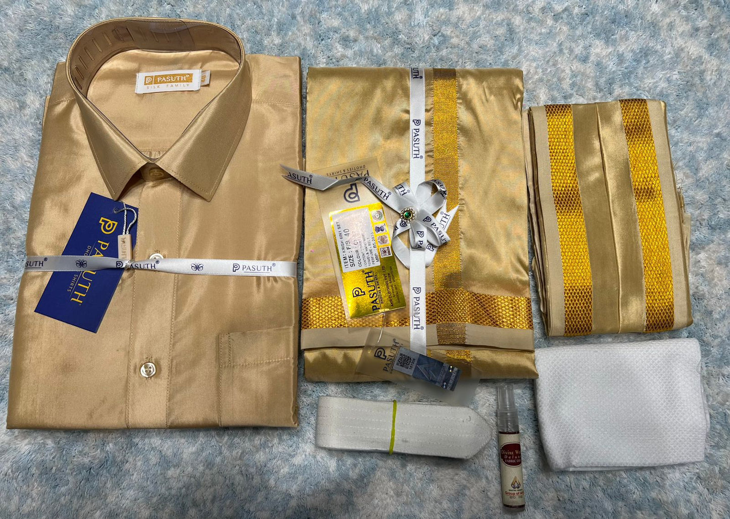 Semi Silk Dothi Set - Shirt,Dothi,Kerchief & Belt- 3 In 1 Set