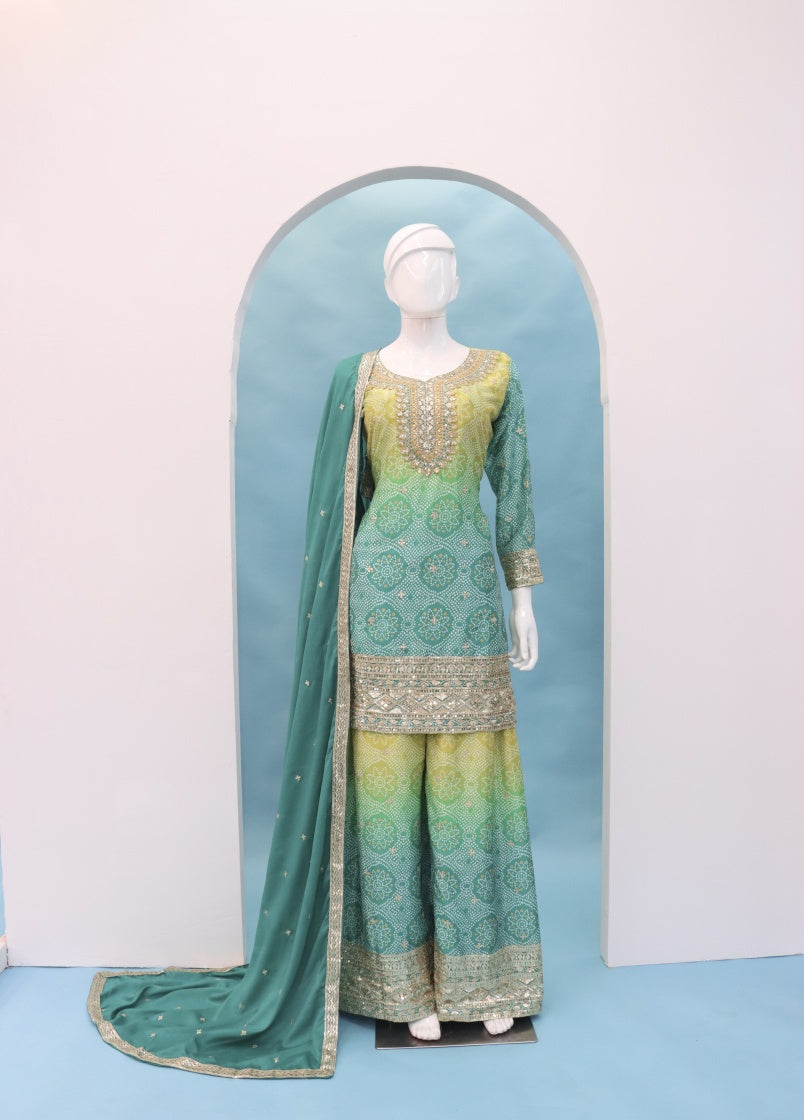 Latest Semi Stitched Sharara Suit Top Bottom And Duppatta