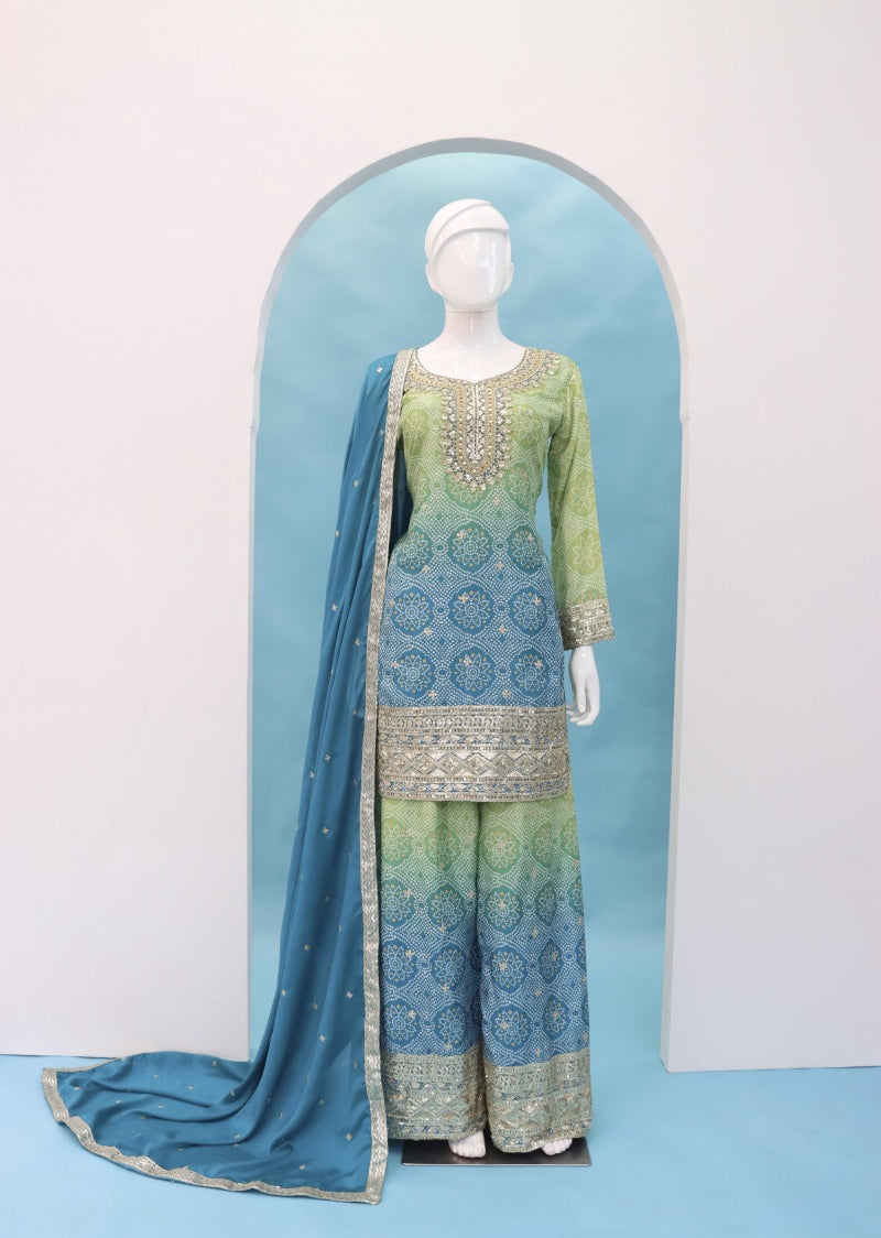 Latest Semi Stitched Sharara Suit Top Bottom And Duppatta