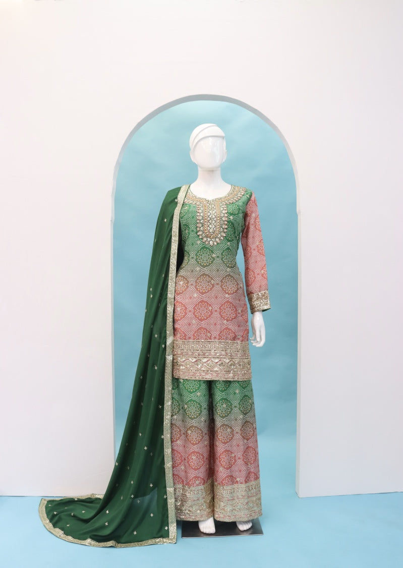 Latest Semi Stitched Sharara Suit Top Bottom And Duppatta