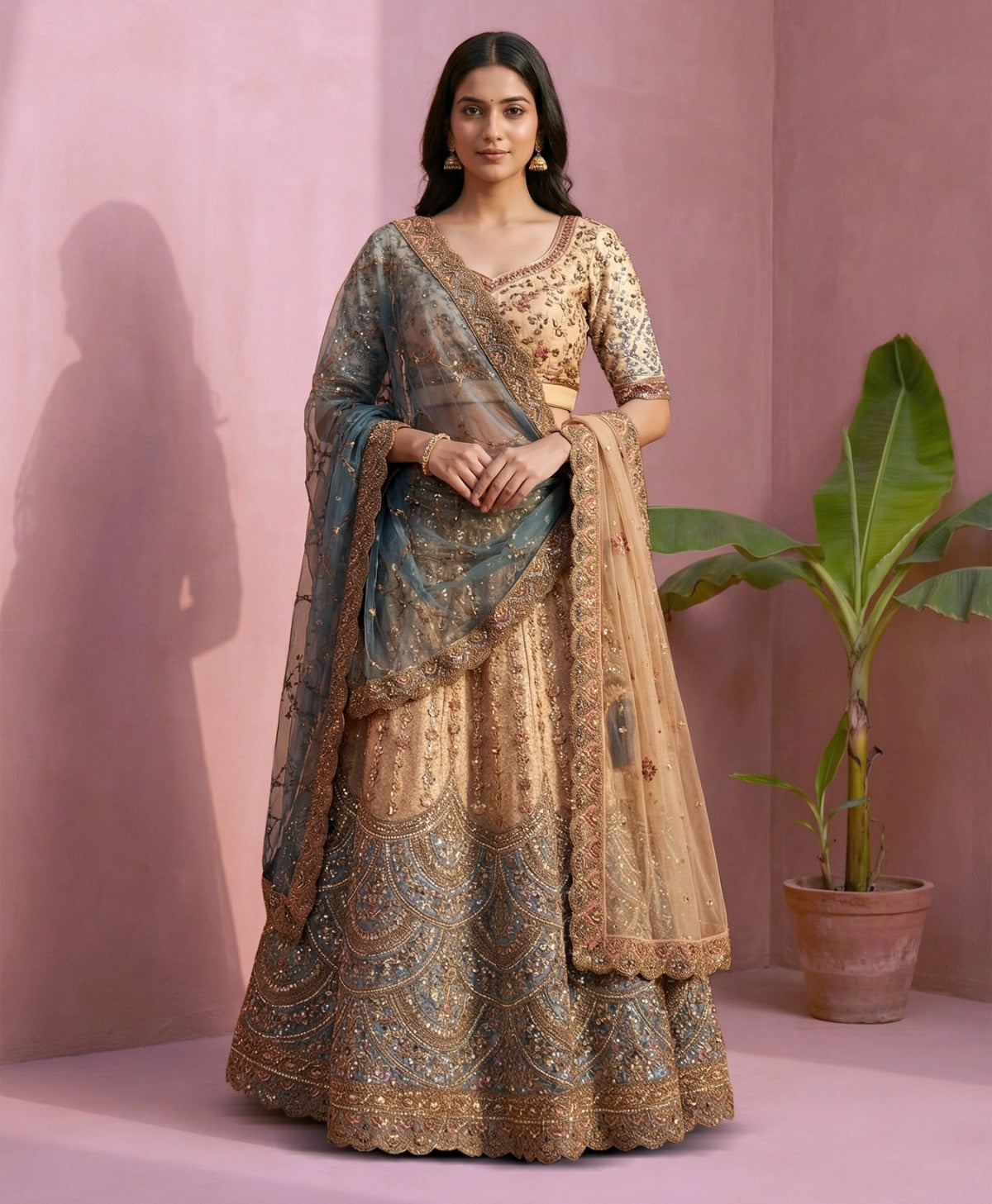 Latest Semi Stitched Netted Lehenga Choli With Dupatta.