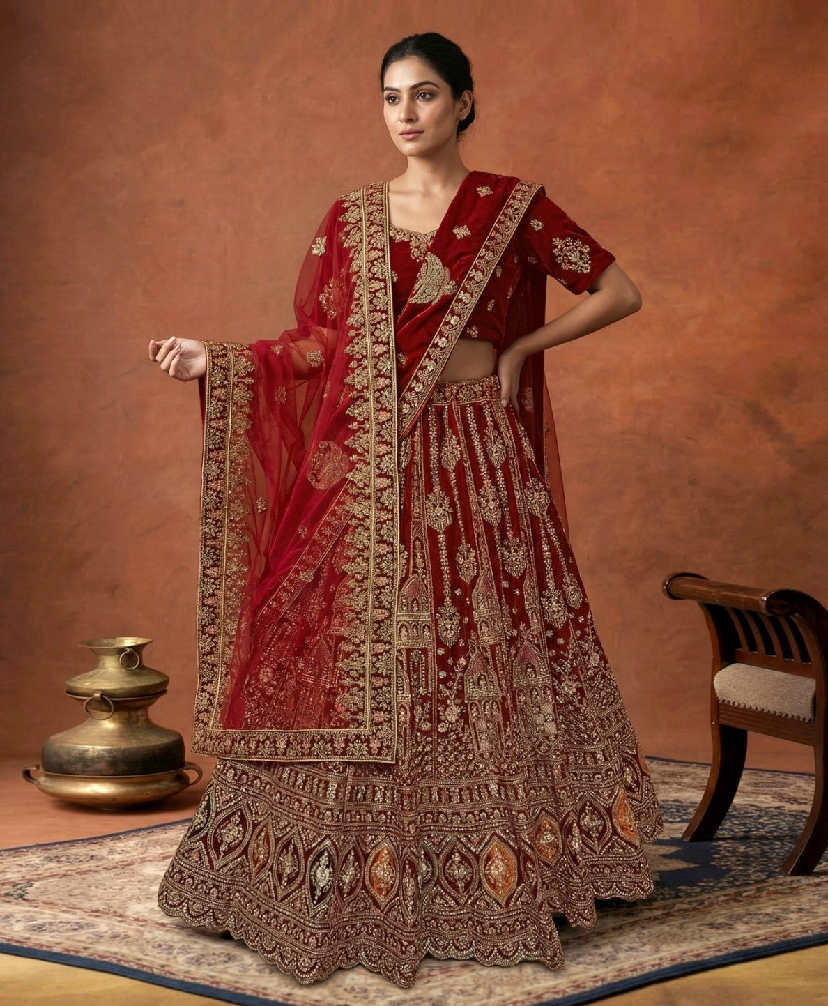 Latest Semi Stitched Velvet Lehenga Choli With Dupatta.