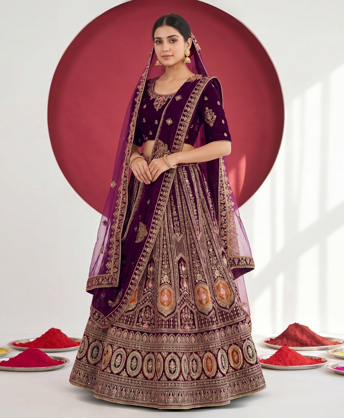 Latest Semi Stitched Velvet Lehenga Choli With Dupatta.