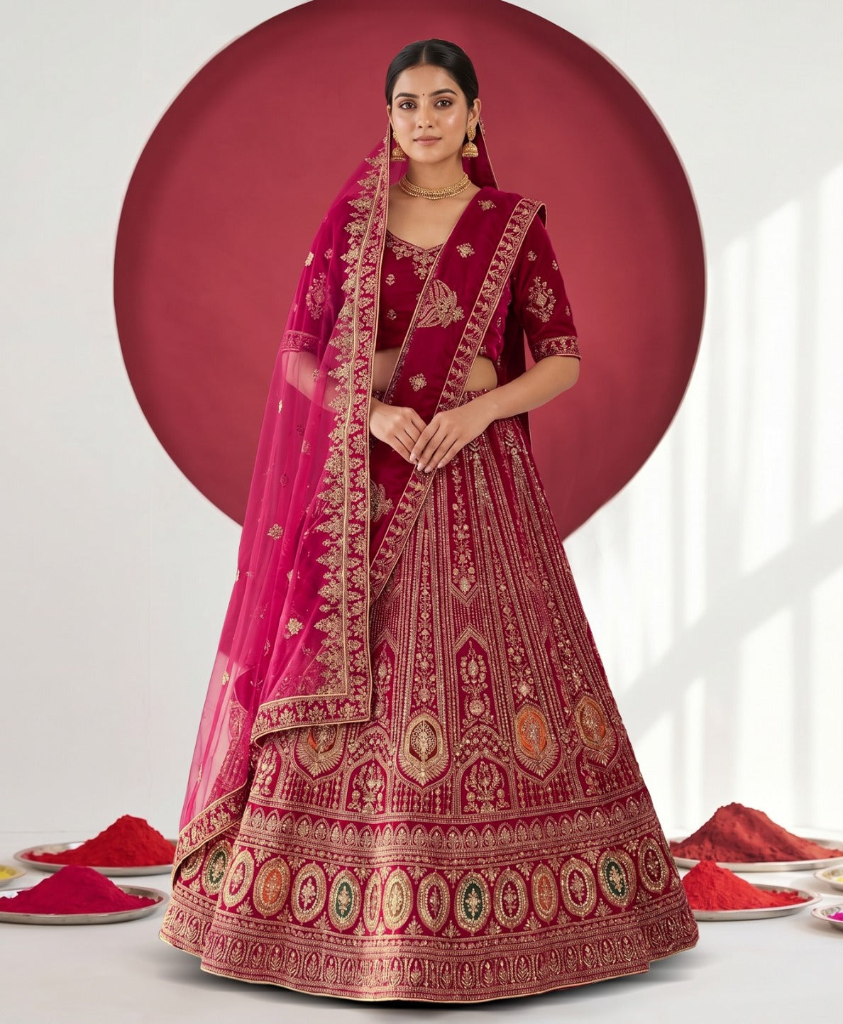 Latest Semi Stitched Velvet Lehenga Choli With Dupatta.