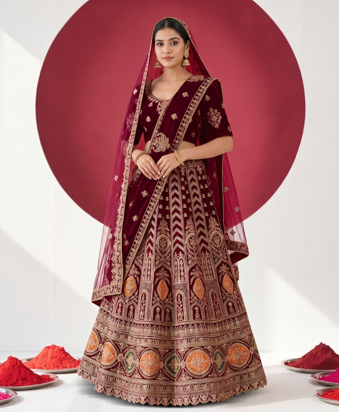 Latest Semi Stitched Velvet Lehenga Choli With Dupatta.