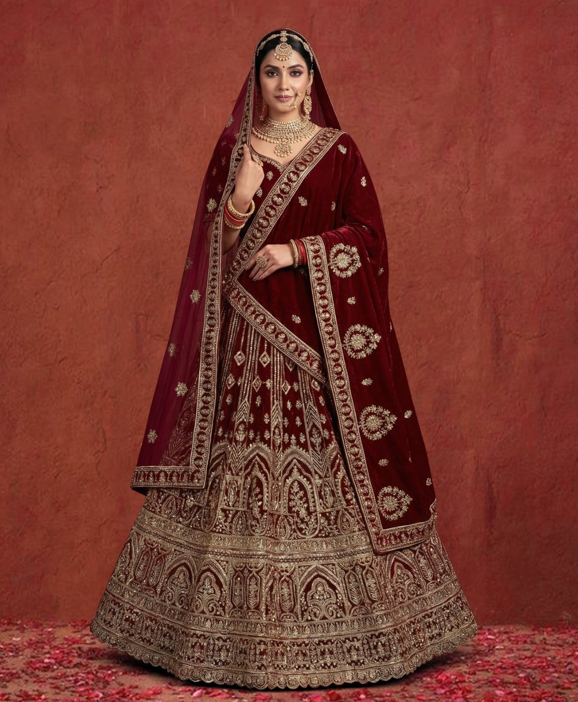 Latest Semi Stitched Velvet Lehenga Choli With Dupatta.