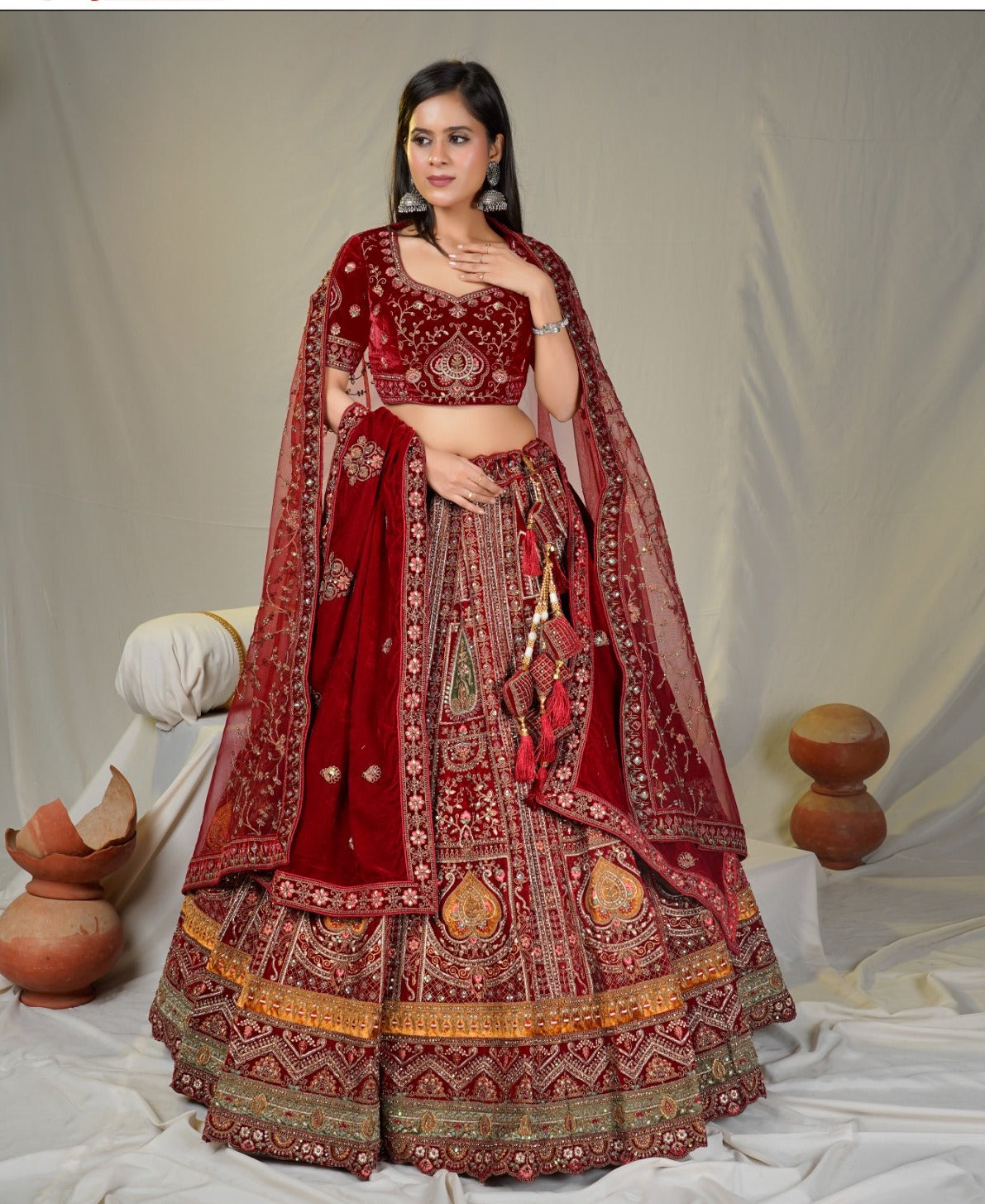 Latest Semi Stitched Velvet Lehenga Choli With Dupatta.