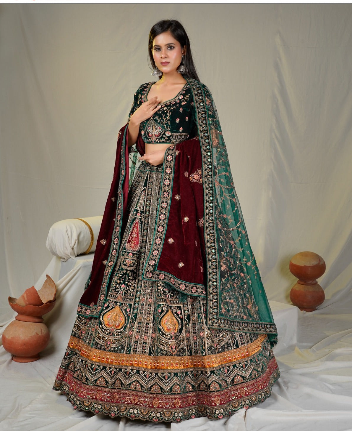 Latest Semi Stitched Velvet Lehenga Choli With Dupatta.