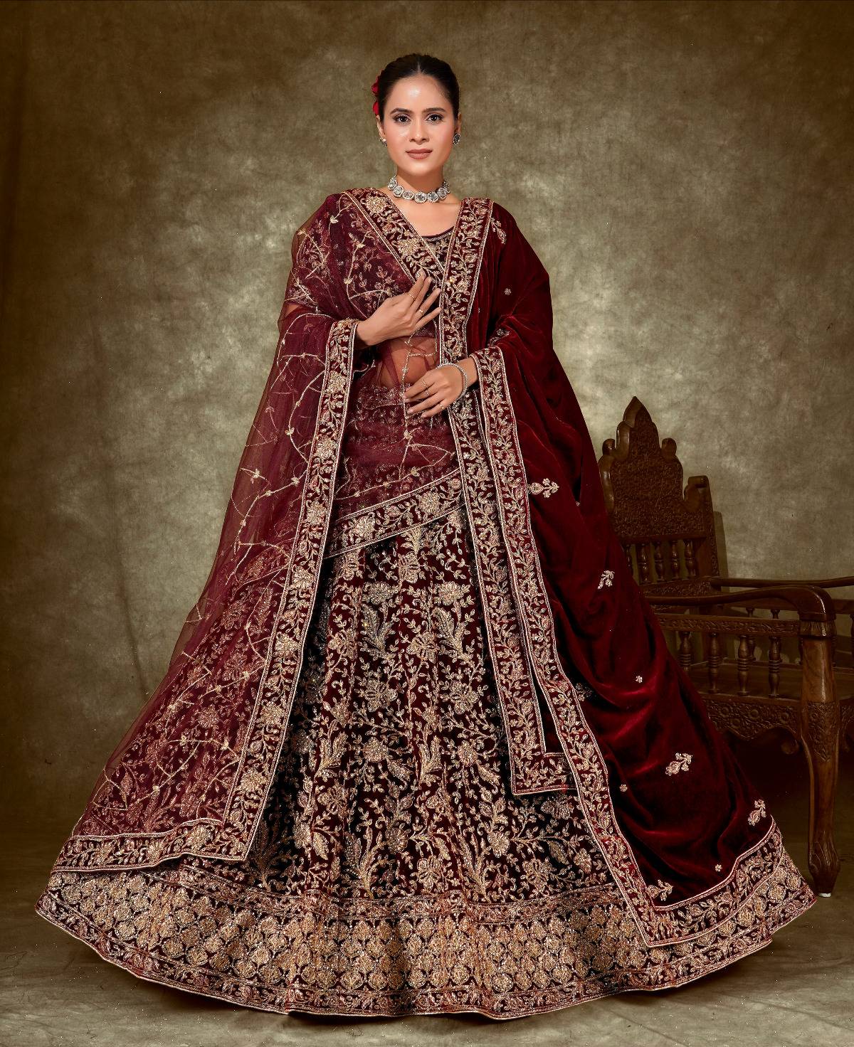 Latest Semi Stitched Velvet Lehenga Choli With Dupatta.