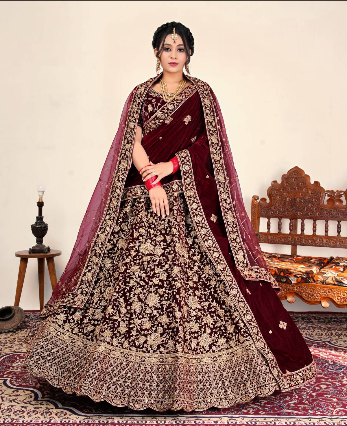 Latest Semi Stitched Velvet Lehenga Choli With Dupatta.