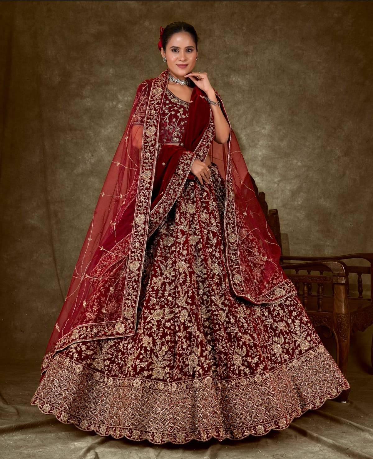 Latest Semi Stitched Velvet Lehenga Choli With Dupatta.