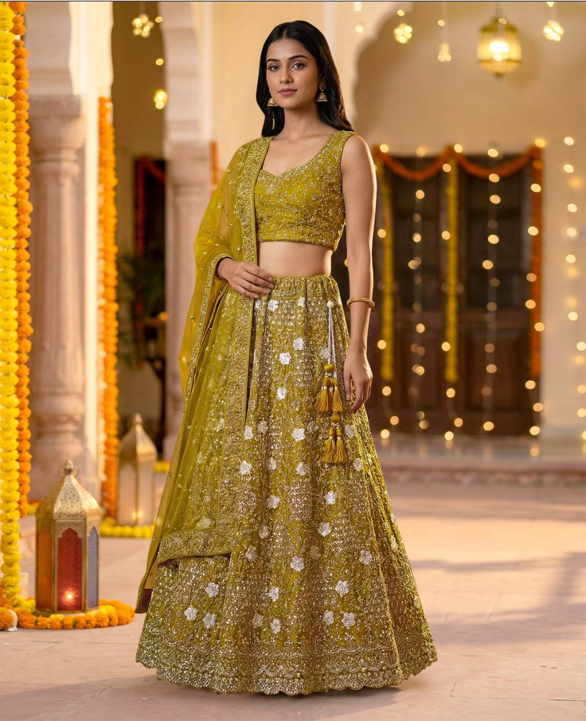 Latest Semi Stitched Netted Lehenga Choli With Dupatta.