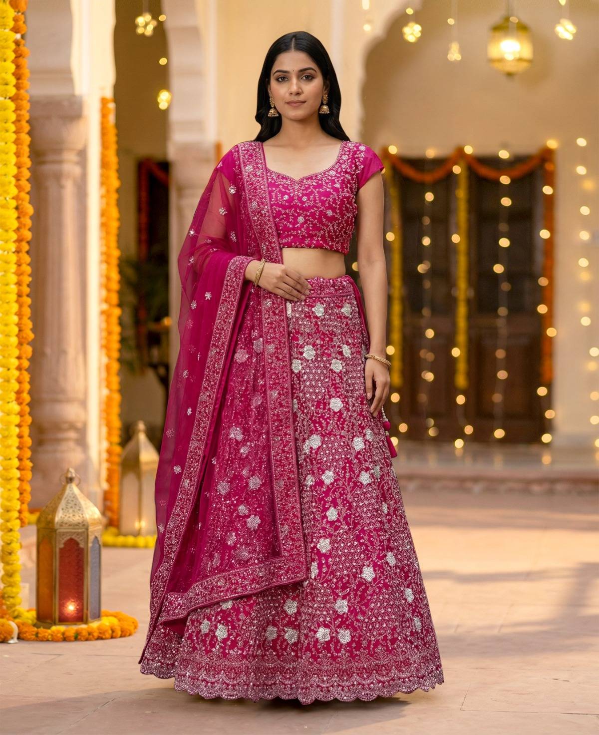 Latest Semi Stitched Netted Lehenga Choli With Dupatta.