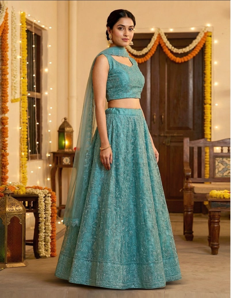 Latest Netted Semi Stitched Lehenga Choli With Dupatta