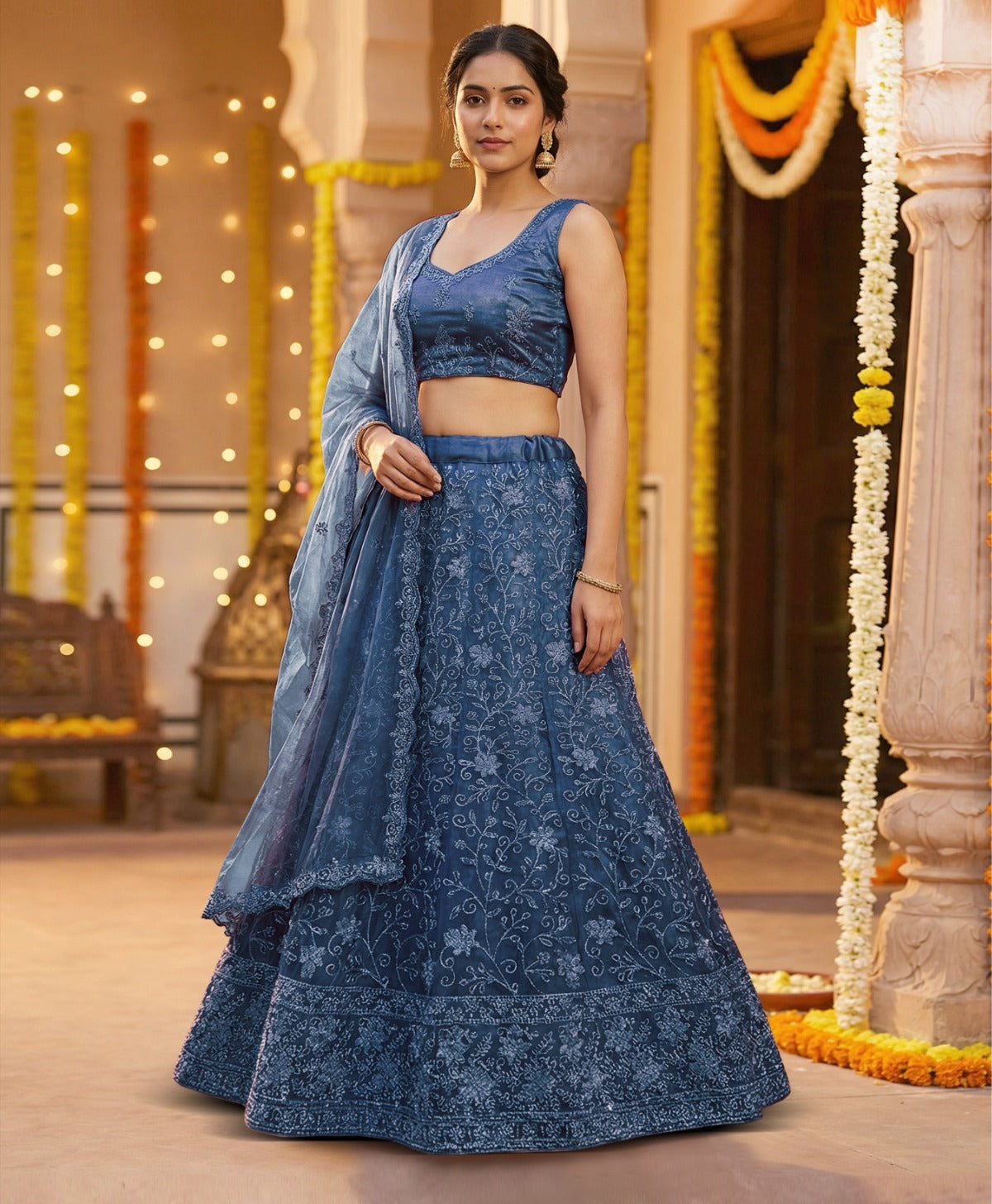 Latest Netted Semi Stitched Lehenga Choli With Dupatta