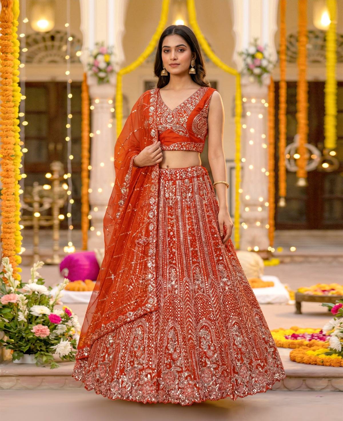 Latest Semi Stitched Netted Lehenga Choli With Dupatta.