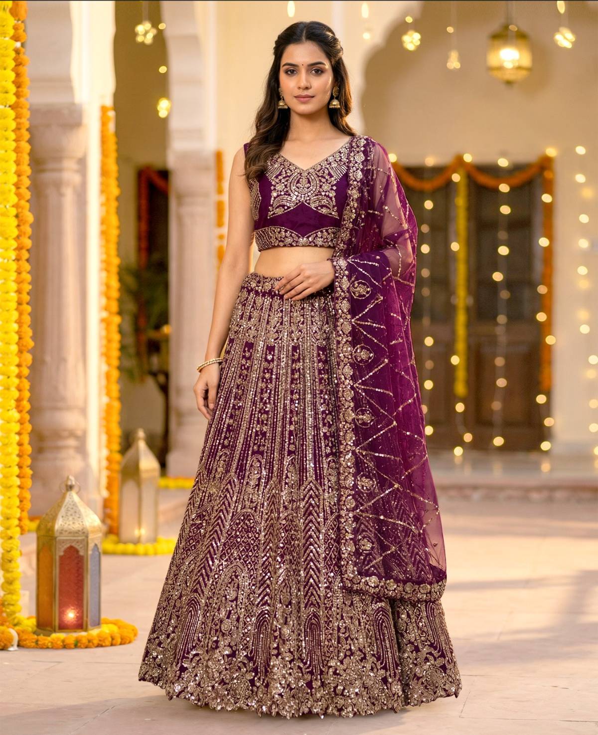 Latest Semi Stitched Netted Lehenga Choli With Dupatta.