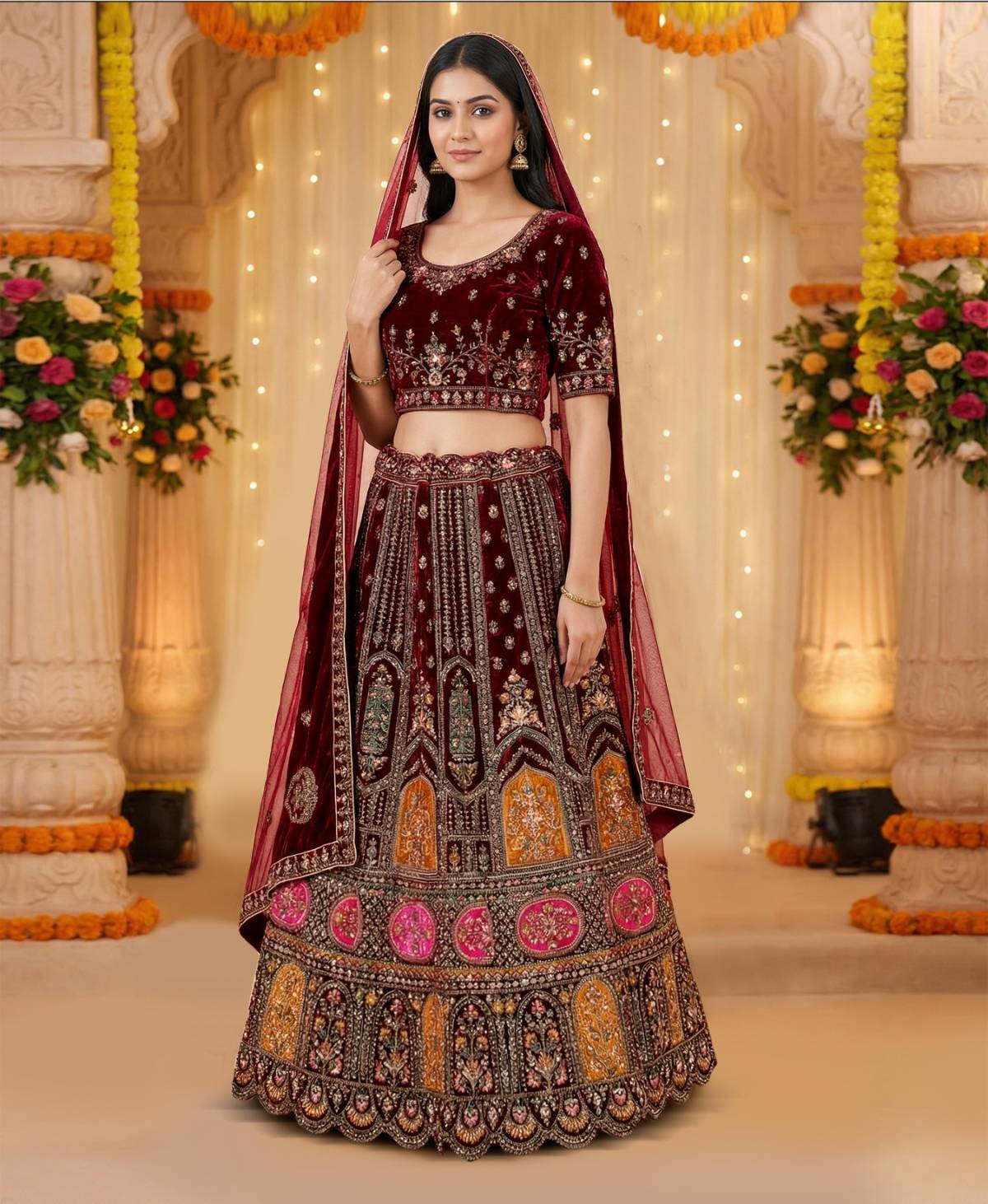 Latest Semi Stitched Velvet Lehenga Choli With Dupatta.