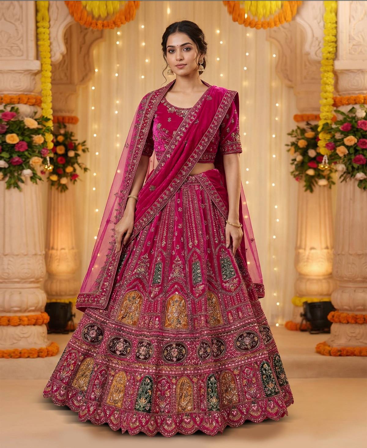 Latest Semi Stitched Velvet Lehenga Choli With Dupatta.