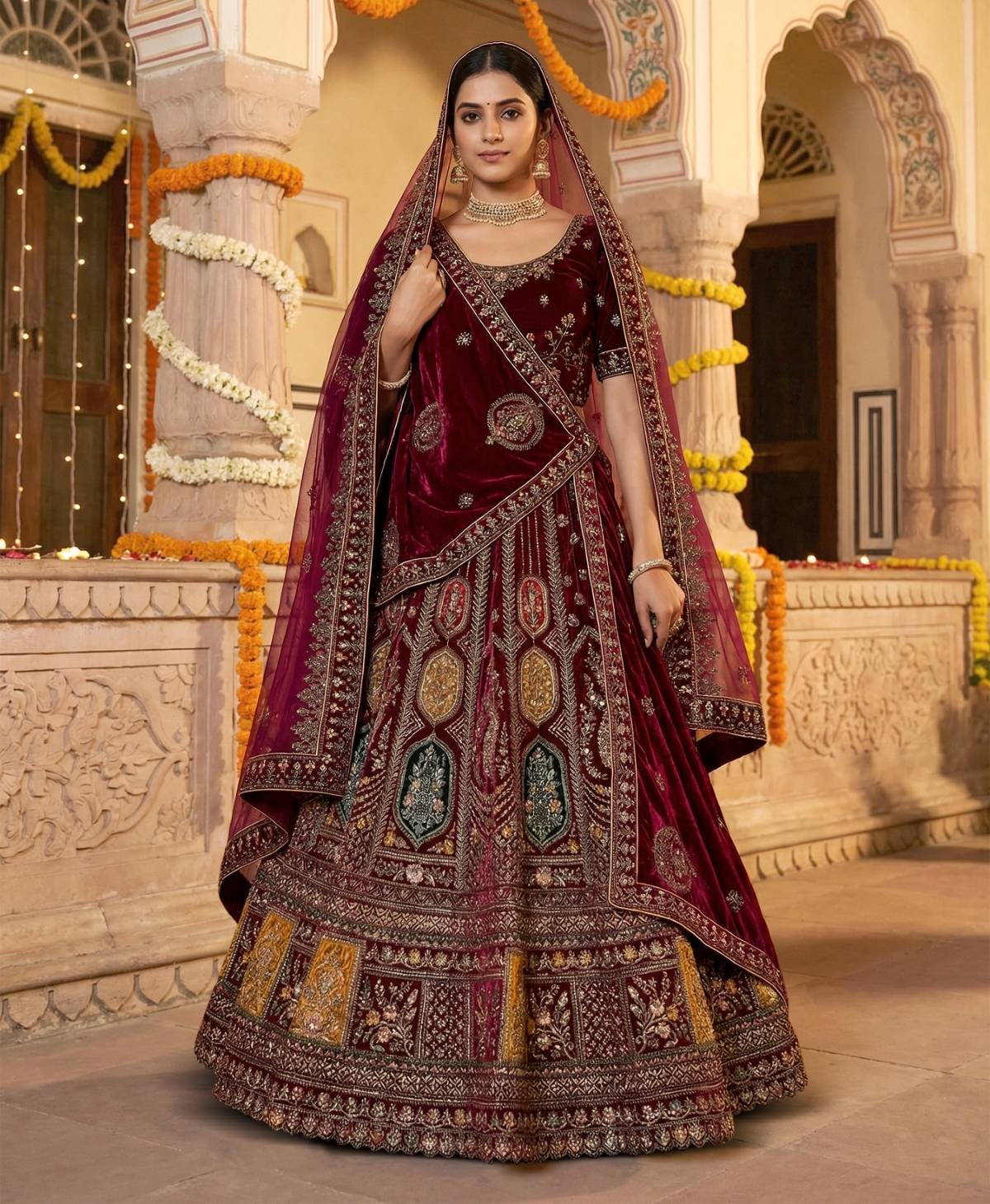 Latest Semi Stitched Velvet Lehenga Choli With Dupatta.