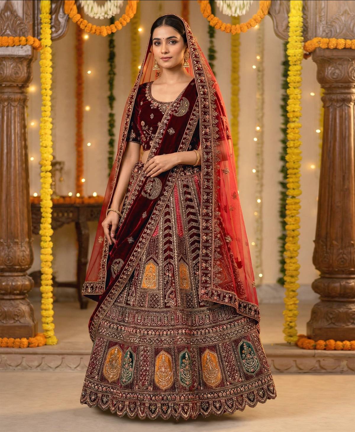Latest Semi Stitched Velvet Lehenga Choli With Dupatta.