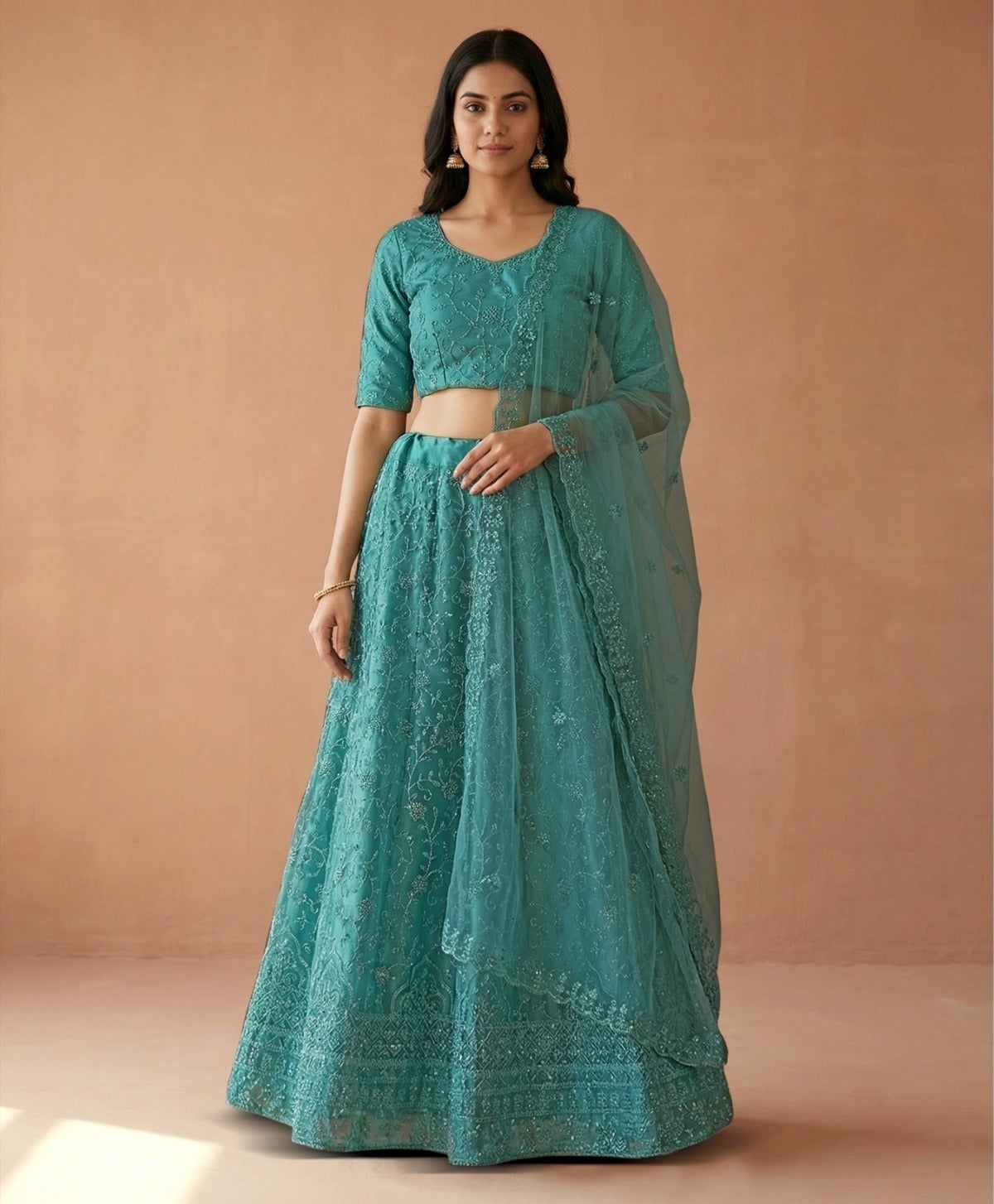 Latest Netted Semi Stitched Lehenga Choli With Dupatta