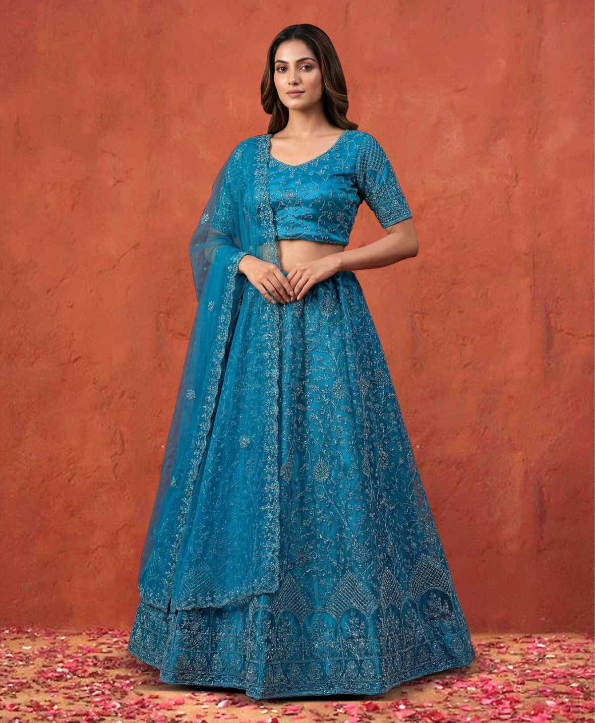 Latest Netted Semi Stitched Lehenga Choli With Dupatta