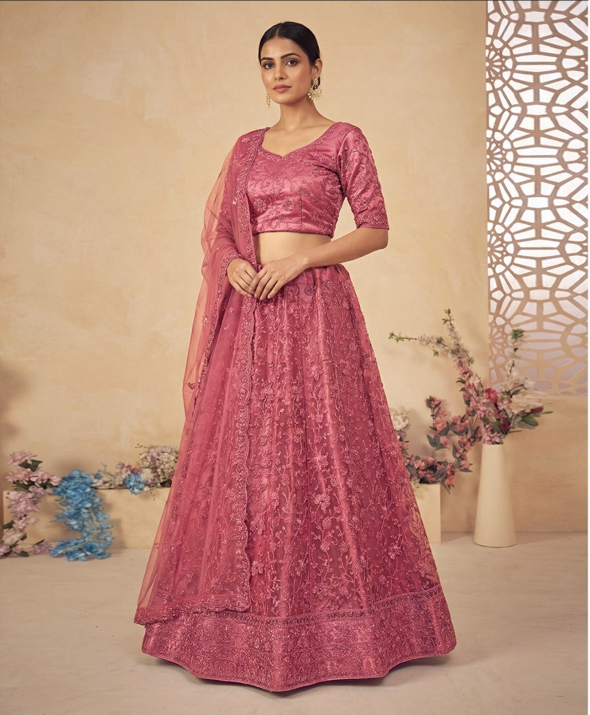 Latest Netted Semi Stitched Lehenga Choli With Dupatta