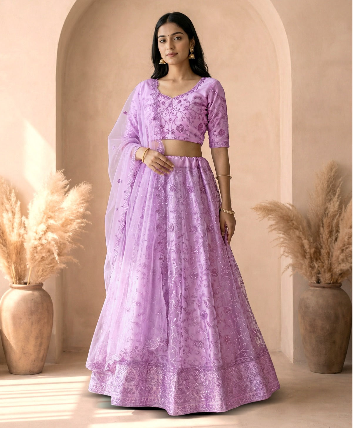 Latest Netted Semi Stitched Lehenga Choli With Dupatta