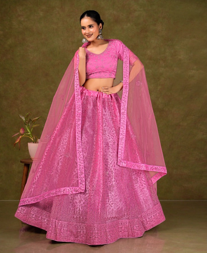 Latest Netted Semi Stitched Lehenga Choli With Dupatta