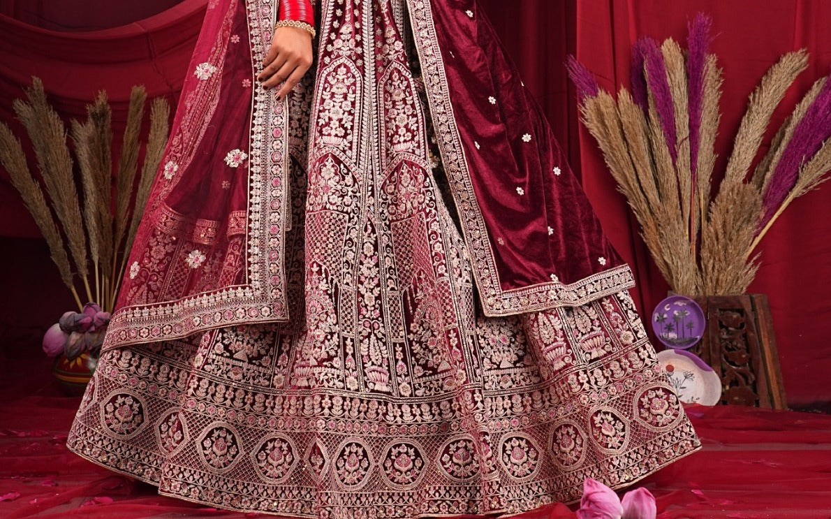 New Semi Stitiched Velvet Bridal Lehenga Choli