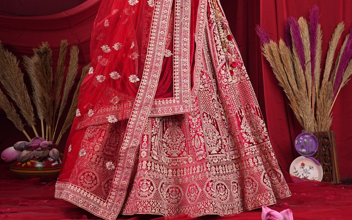 New Semi Stitiched Velvet Bridal Lehenga Choli