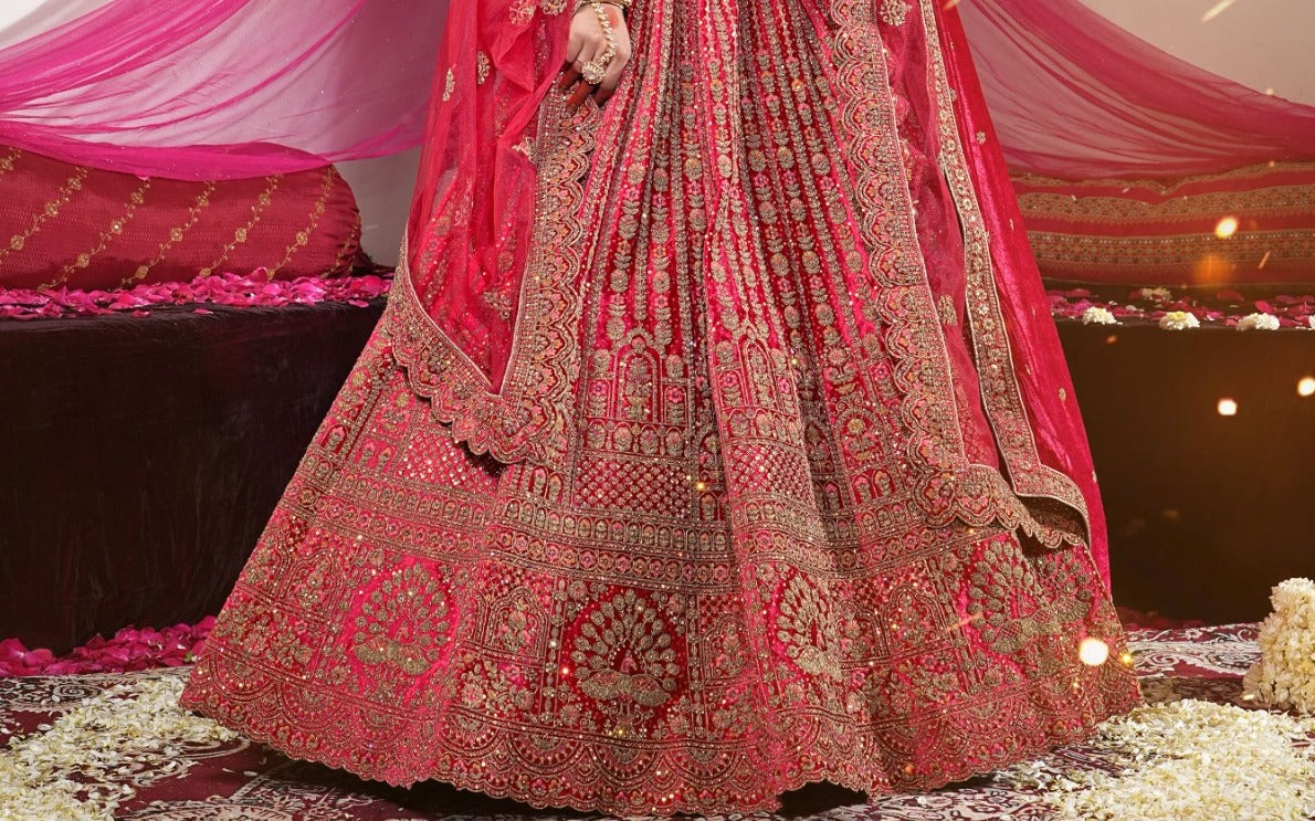 New Semi Stitiched Velvet Bridal Lehenga Choli