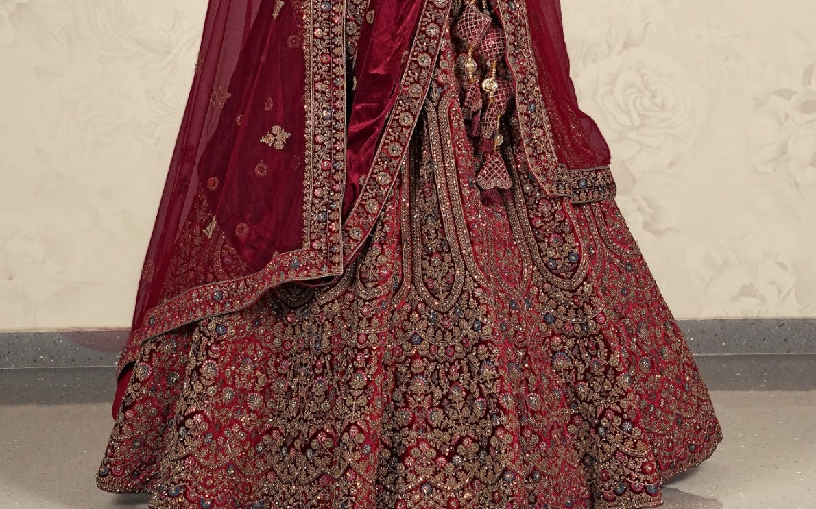 New Semi Stitiched Velvet Bridal Lehenga Choli