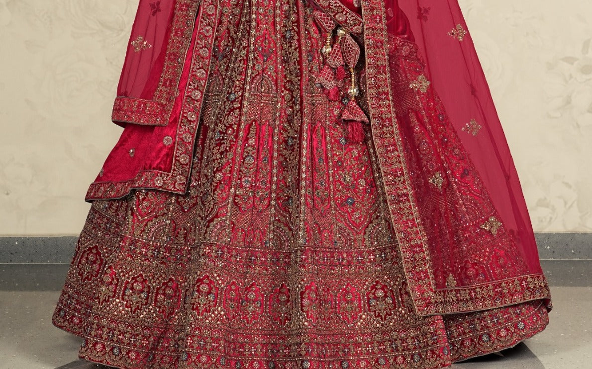 New Semi Stitiched Velvet Bridal Lehenga Choli