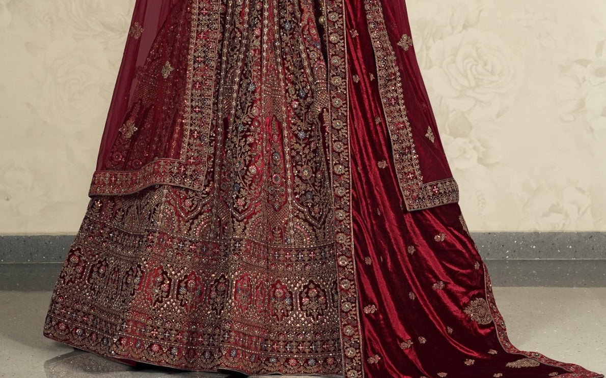 New Semi Stitiched Velvet Bridal Lehenga Choli