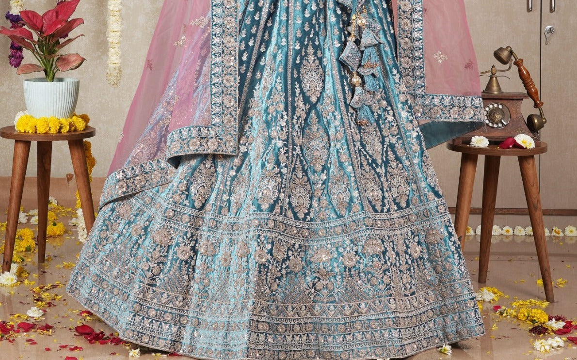 New Semi Stitiched Velvet Bridal Lehenga Choli