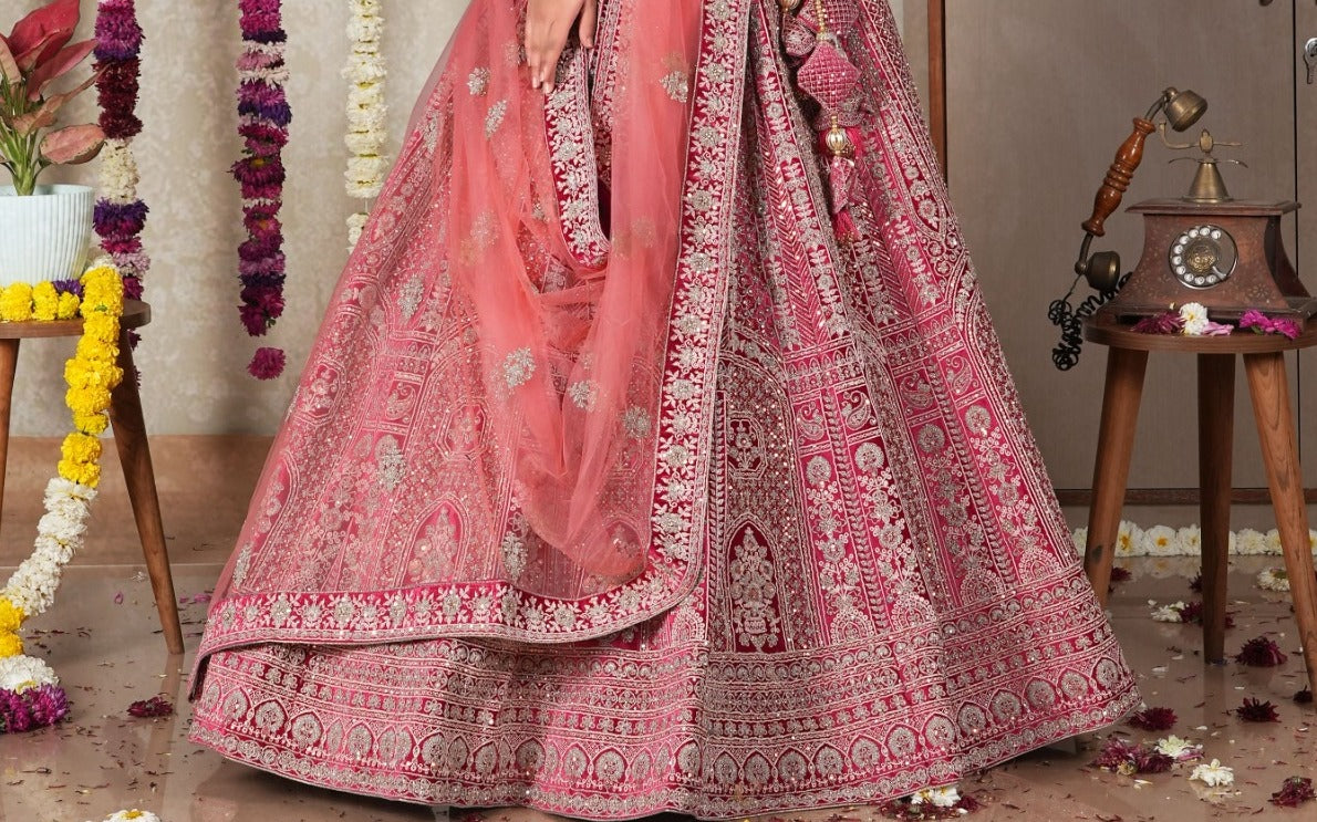 New Semi Stitiched Velvet Bridal Lehenga Choli
