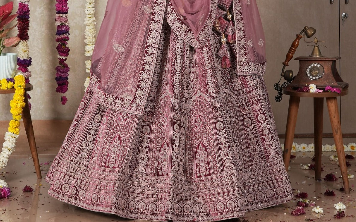 New Semi Stitiched Velvet Bridal Lehenga Choli