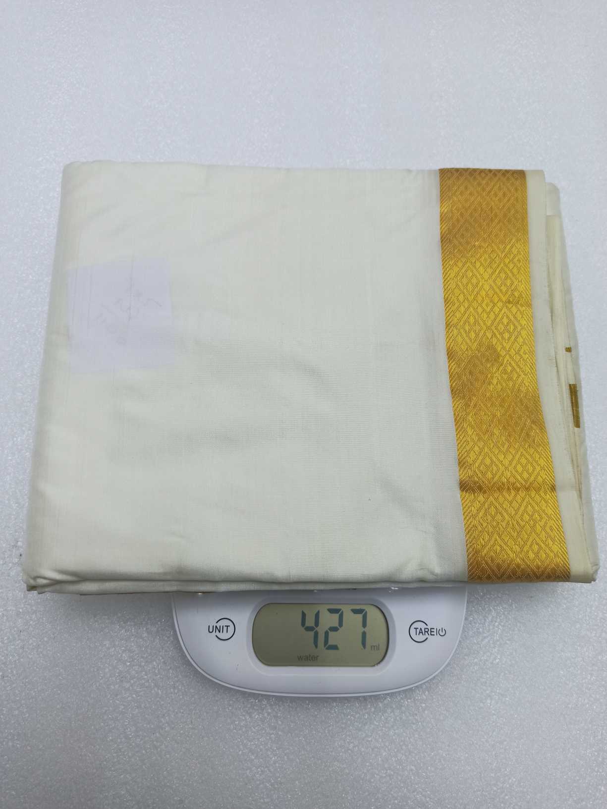 Dhothi 100% pure silk 8 yards dothi X 4yards shalya 1 cm Border, Gold Jari