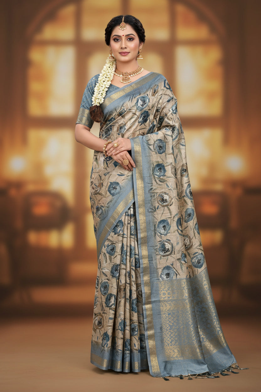 Pure Linen Silk Saree.
