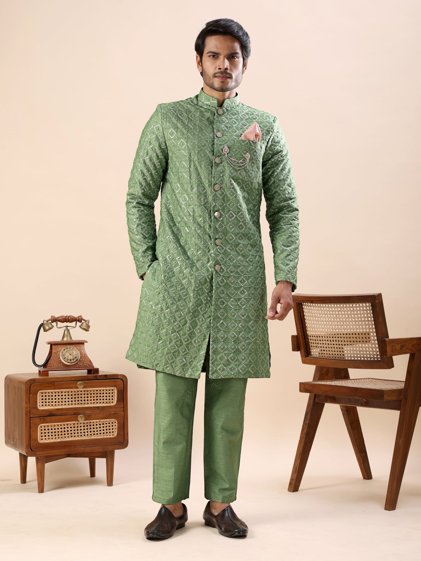 Traditional Embroidered Indo Westren Kurta Set For Men
