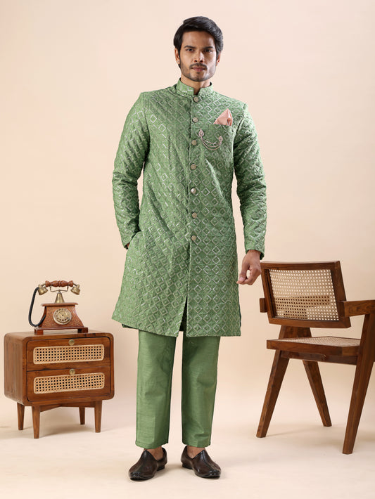 Traditional Embroidered Indo Westren Kurta Set For Men