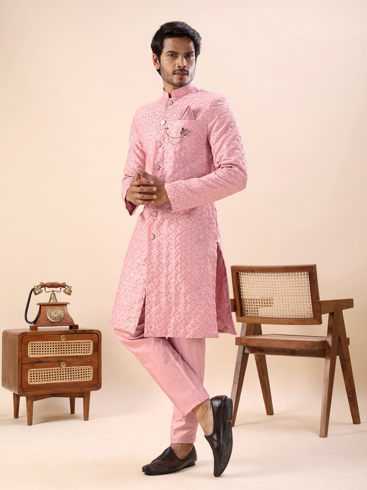 Traditional Embroidered Indo Westren Kurta Set For Men