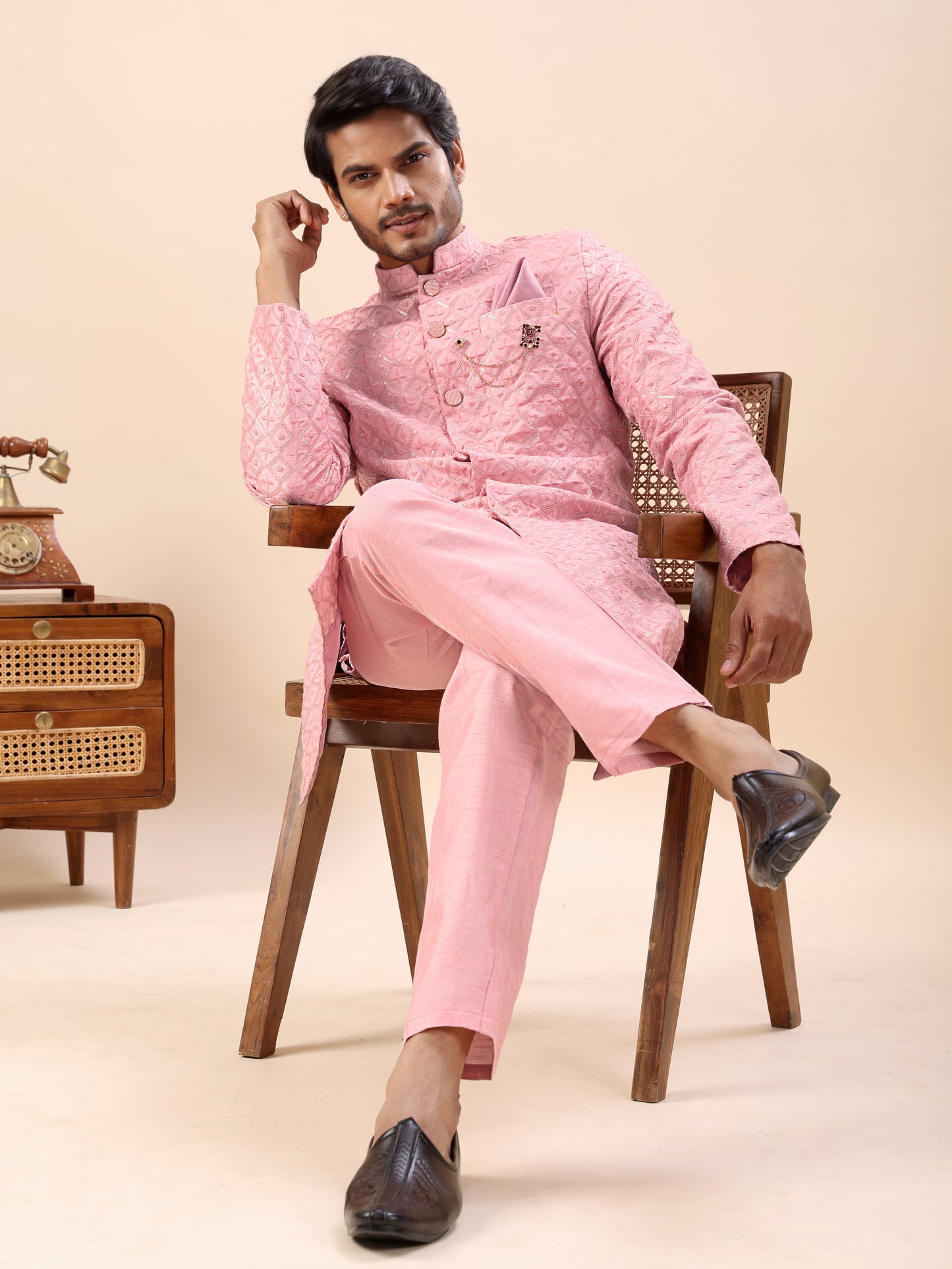 Traditional Embroidered Indo Westren Kurta Set For Men