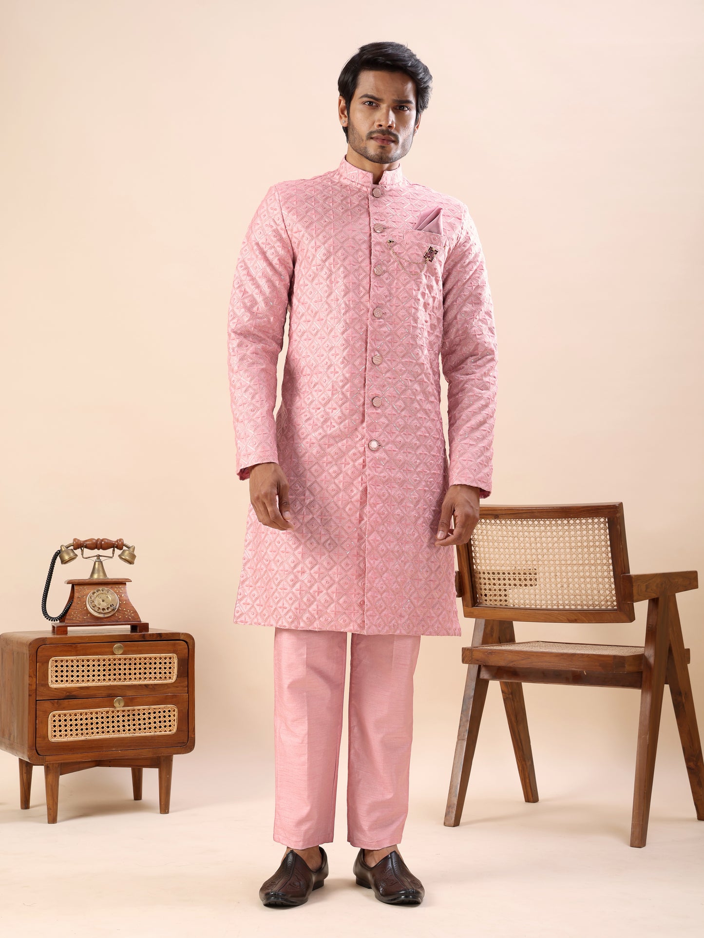 Traditional Embroidered Indo Westren Kurta Set For Men
