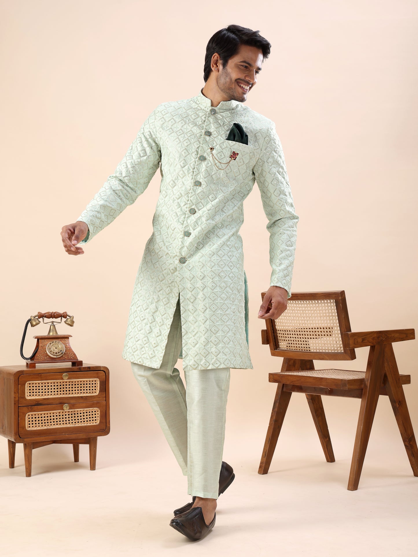 Traditional Embroidered Indo Westren Kurta Set For Men
